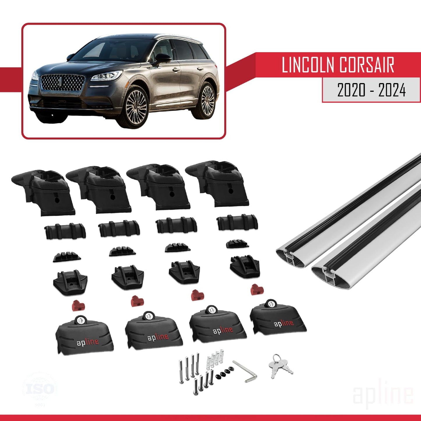 Compatible with Lincoln Corsair 2020-2024 ACE-2 Car Roof Rack Cross Bar Grey Aluminium 2 Bars