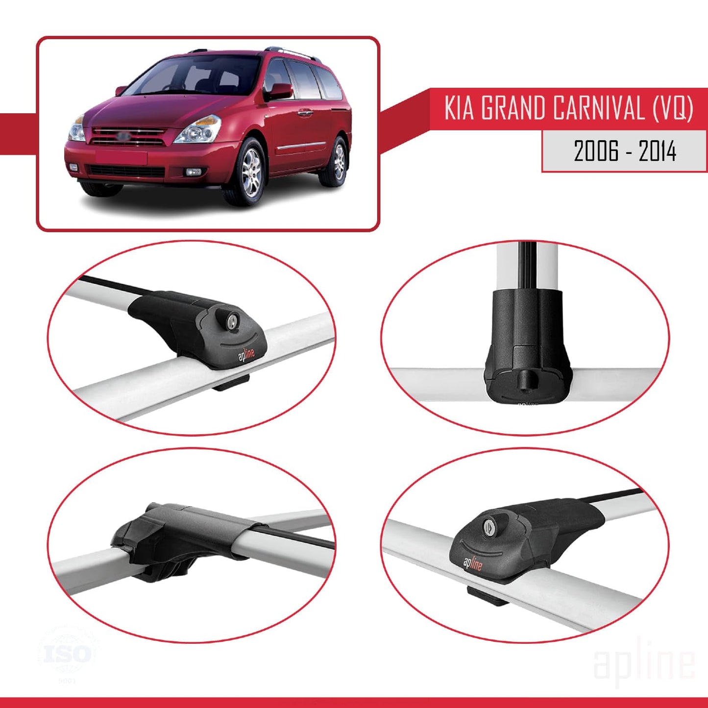 Compatible with Kia Grand Carnival 2 (VQ) 2006-2014 ACE-1 Car Roof Rack Cross Bar Grey Aluminium 3 Bars