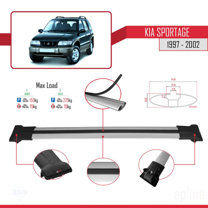 Compatible with Kia Sportage 1997-2002 Fly Model Car Roof Rack Cross Bar Grey Aluminium 2 Bars