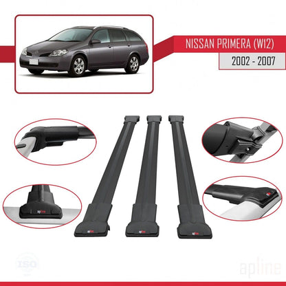 Compatible with Nissan Primera 3 (W12) Traveller 2002-2007 Fly Model Car Roof Rack Cross Bar Black Aluminium 3 Bars