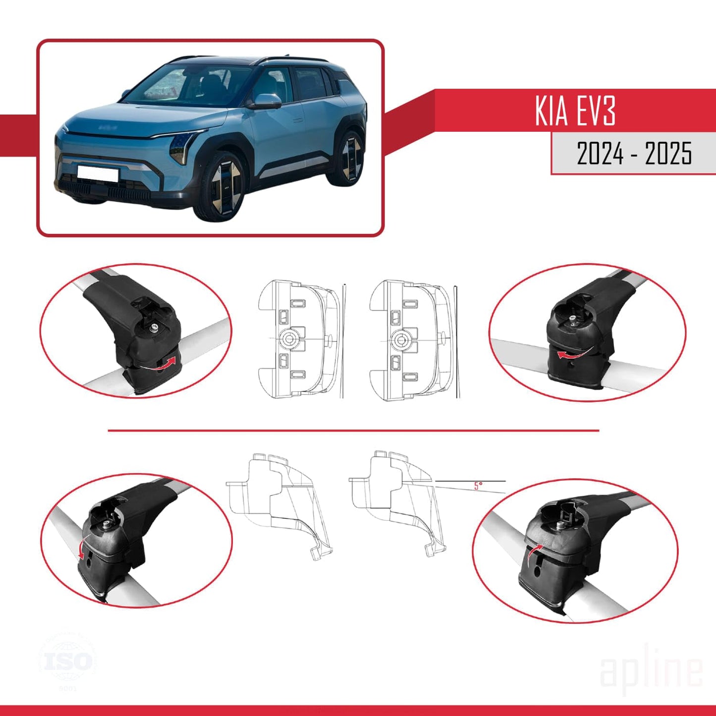 Compatible with Kia EV3 2024-2025 ACE-2 Car Roof Rack Cross Bar Grey Aluminium 2 Bars