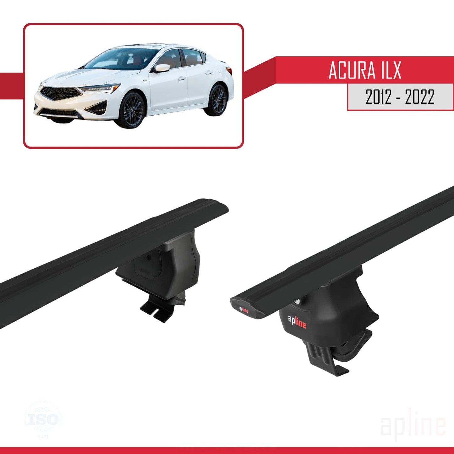 Compatible with Acura ILX (DE1/2/3) 2012-2022 ACE-4 Car Roof Rack Cross Bar Black Aluminium 2 Bars
