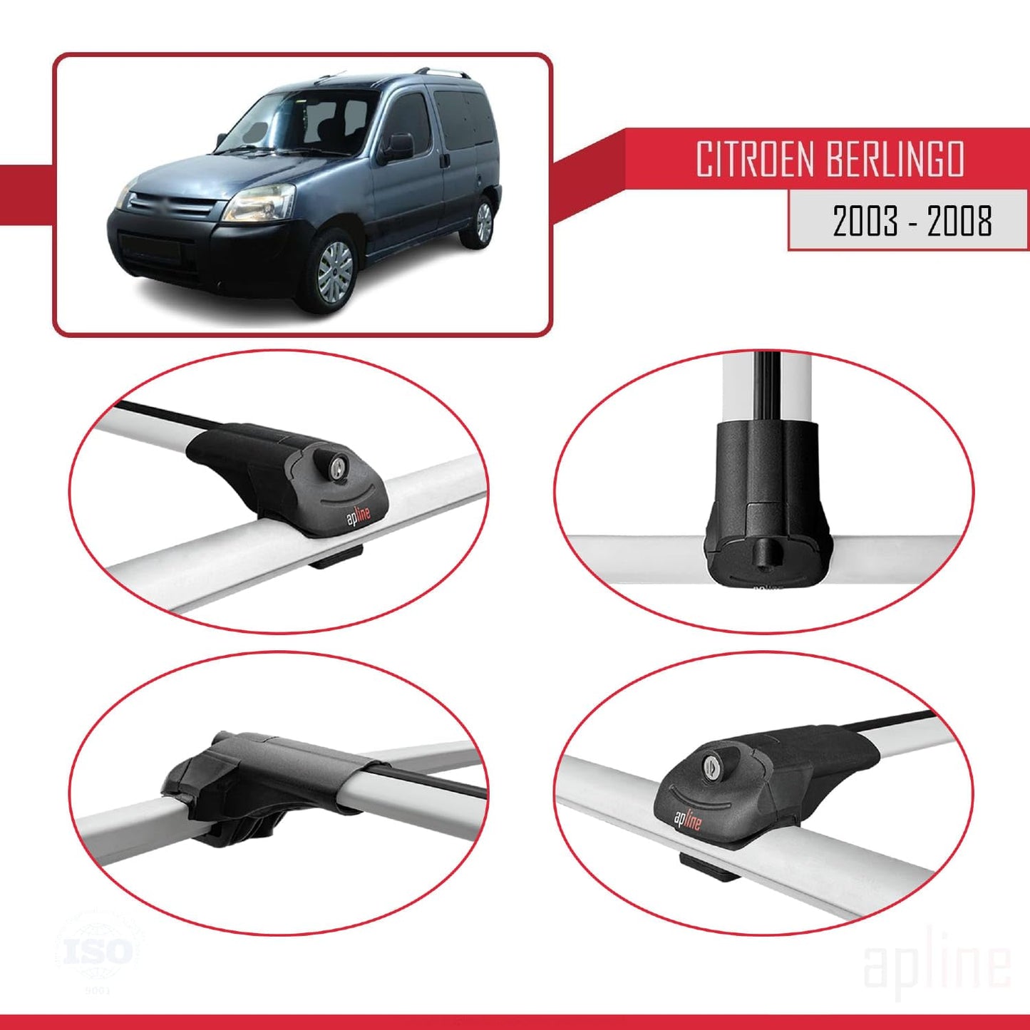 Compatible with Citroen Berlingo (M59) 2003-2008 ACE-1 Car Roof Rack Cross Bar Grey Aluminium 3 Bars