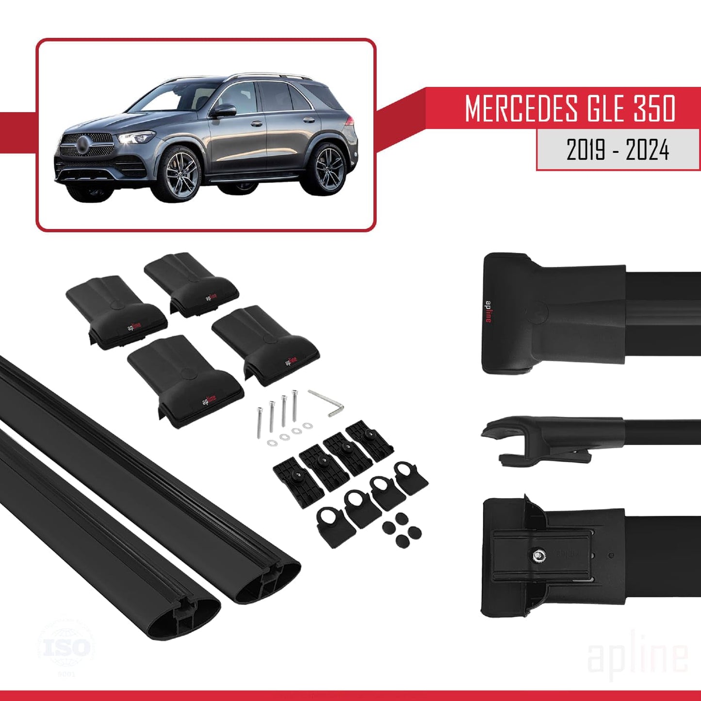 Compatible with Mercedes GLE Class 4 (V167) 2019-2025 Fly Model Car Roof Rack Cross Bar Black Aluminium 2 Bars
