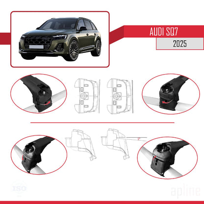 Compatible with Audi SQ7 2024-2025 ACE-2 Car Roof Rack Cross Bar Black Aluminium 2 Bars