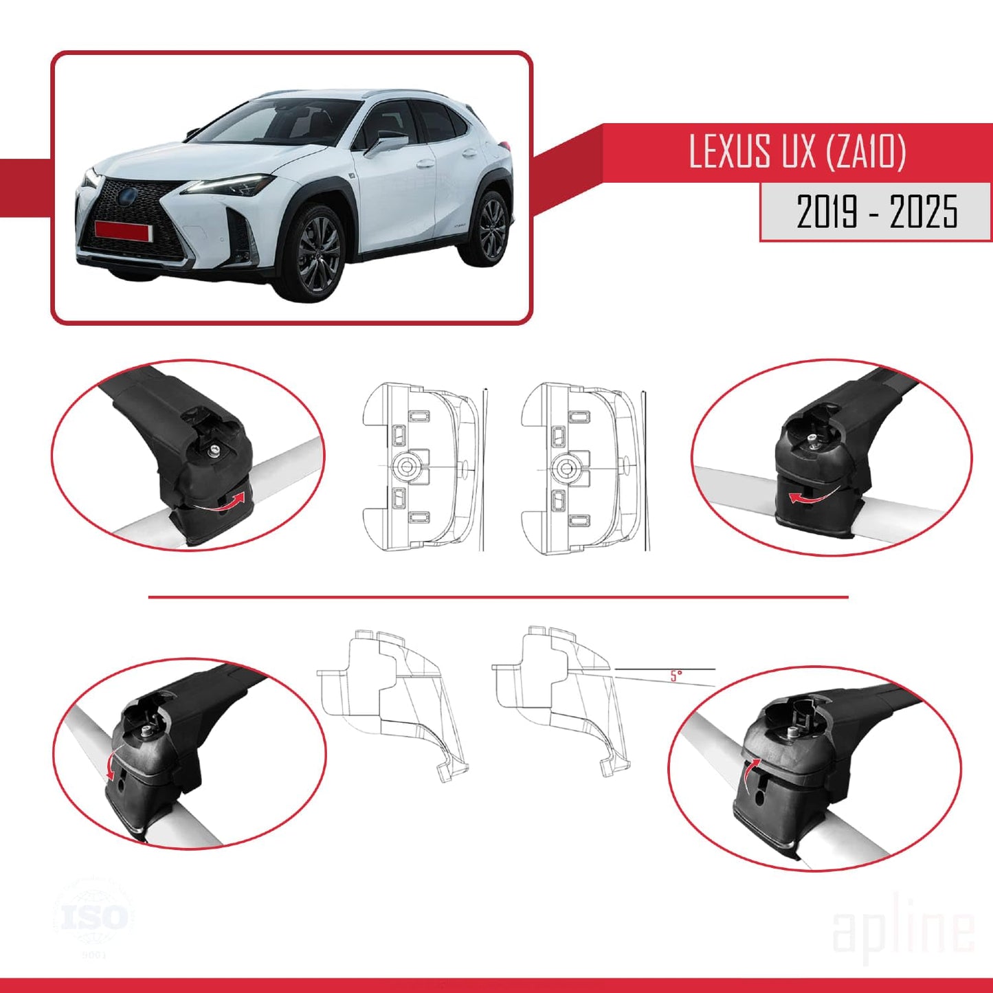 Compatible with Lexus UX (ZA10) 2019-2025 ACE-2 Car Roof Rack Cross Bar Black Aluminium 2 Bars