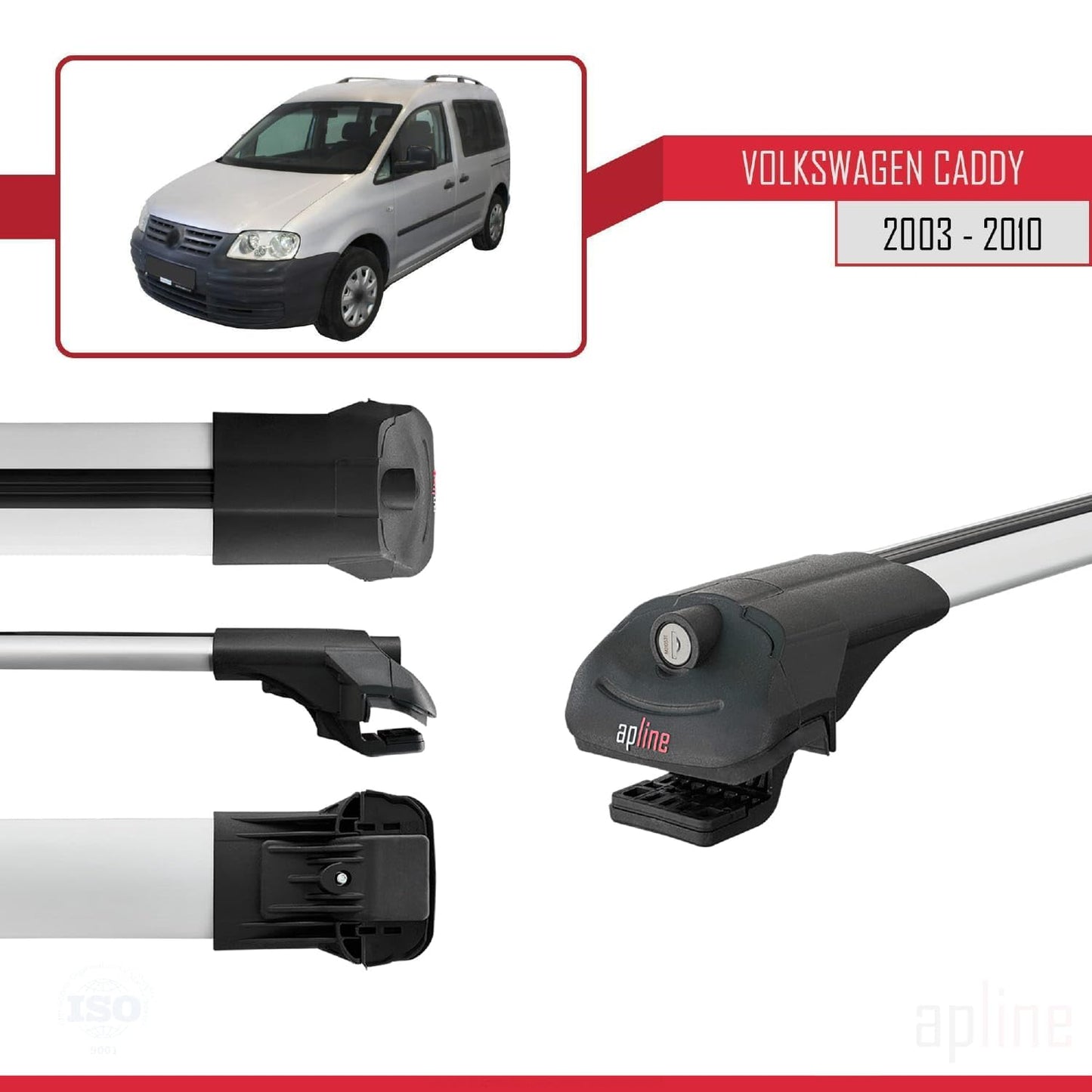 Compatible with Volkswagen Caddy 3 (2K) 2003-2010 ACE-1 Car Roof Rack Cross Bar Grey Aluminium 4 Bars