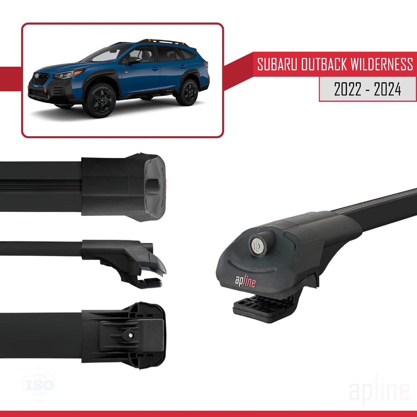 Compatible with Subaru Outback Wilderness 2022-2024 ACE-1 Car Roof Rack Cross Bar Black Aluminium 2 Bars