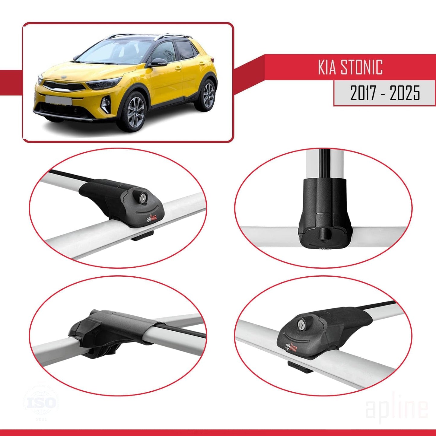 Compatible with Kia Stonic 2017-2025 ACE-1 Car Roof Rack Cross Bar Grey Aluminium 2 Bars