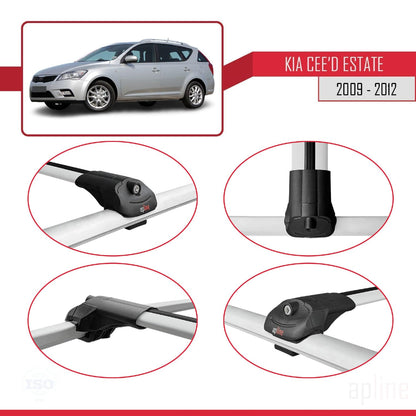 Compatible with Kia Ceed (ED) SW Post-Facelift 2009-2012 ACE-1 Car Roof Rack Cross Bar Grey Aluminium 3 Bars