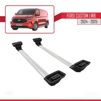 Compatible with Ford Custom 2024-2025 ACE-3 Car Roof Rack Cross Bar Grey Aluminium 2 Bars
