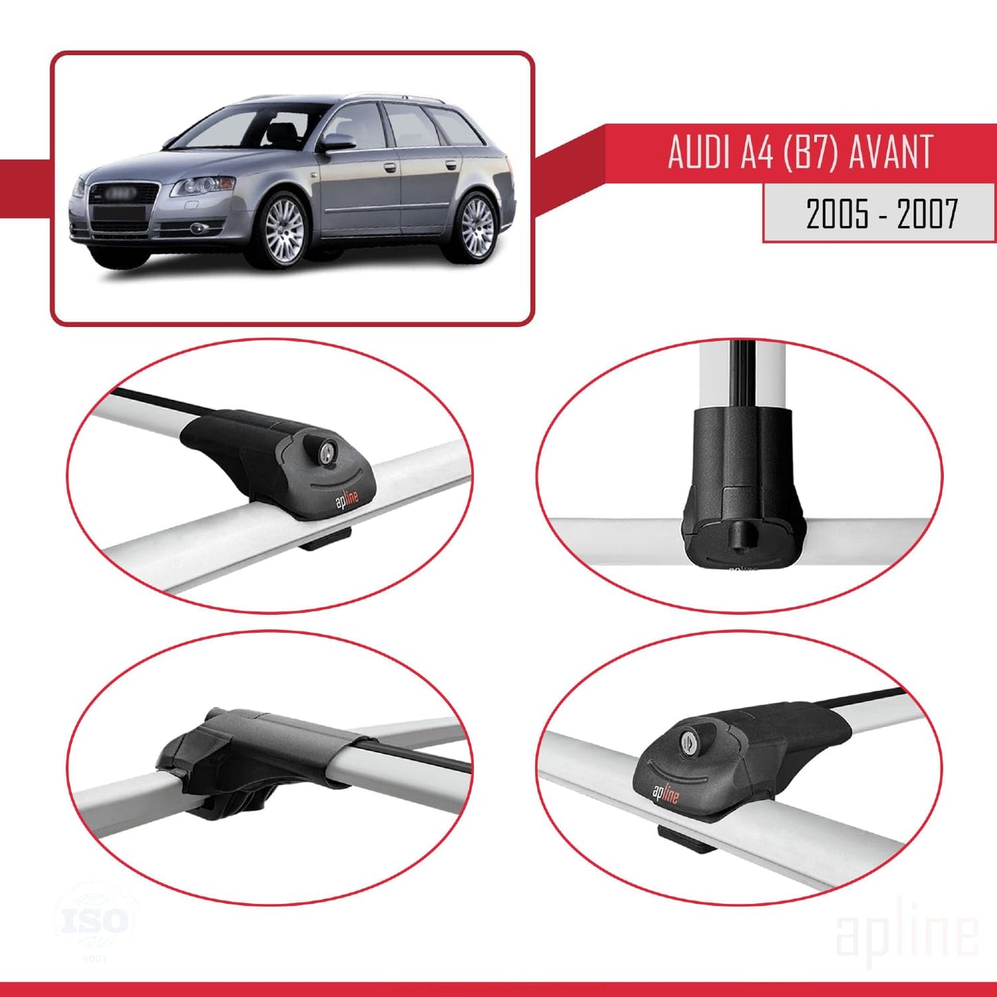 Compatible with Audi A4 (B7) Avant 2005-2007 ACE-1 Car Roof Rack Cross Bar Grey Aluminium 2 Bars