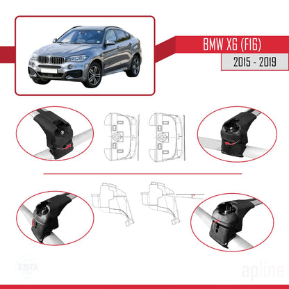 Compatible with BMW X6 (F16) 2015-2025 ACE-2 Car Roof Rack Cross Bar Grey Aluminium 2 Bars