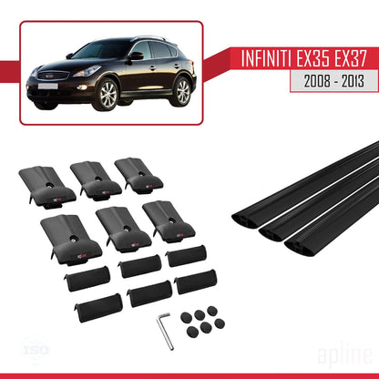 Compatible with Infiniti EX35 EX37 2008-2013 Fly Model Car Roof Rack Cross Bar Black Aluminium 3 Bars