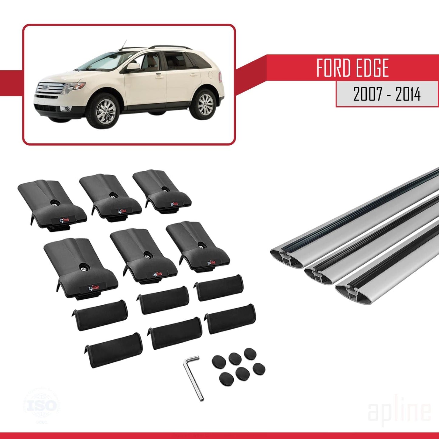 Compatible with Ford Edge 2007-2014 Fly Model Car Roof Rack Cross Bar Grey Aluminium 3 Bars