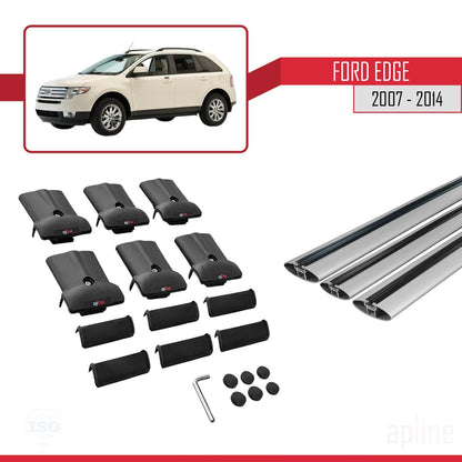 Compatible with Ford Edge 2007-2014 Fly Model Car Roof Rack Cross Bar Grey Aluminium 3 Bars