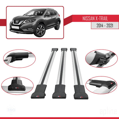 Compatible with Nissan X-Trail 3 (T32) 2014-2021 Fly Model Car Roof Rack Cross Bar Grey Aluminium 3 Bars