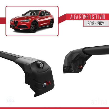 Compatible with Alfa Romeo Stelvio 2018-2024 ACE-2 Car Roof Rack Cross Bar Black Aluminium 2 Bars