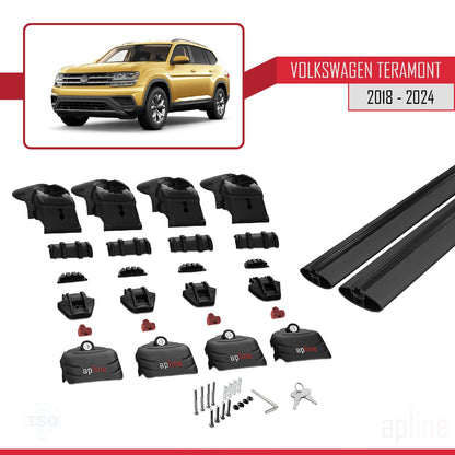Compatible with Volkswagen Teramont (CA1) 2018-2024 ACE-2 Car Roof Rack Cross Bar Black Aluminium 2 Bars