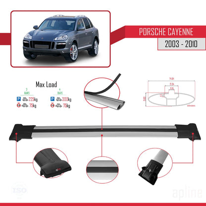 Compatible with Porsche Cayenne (9PA) 2003-2010 Fly Model Car Roof Rack Cross Bar Grey Aluminium 3 Bars