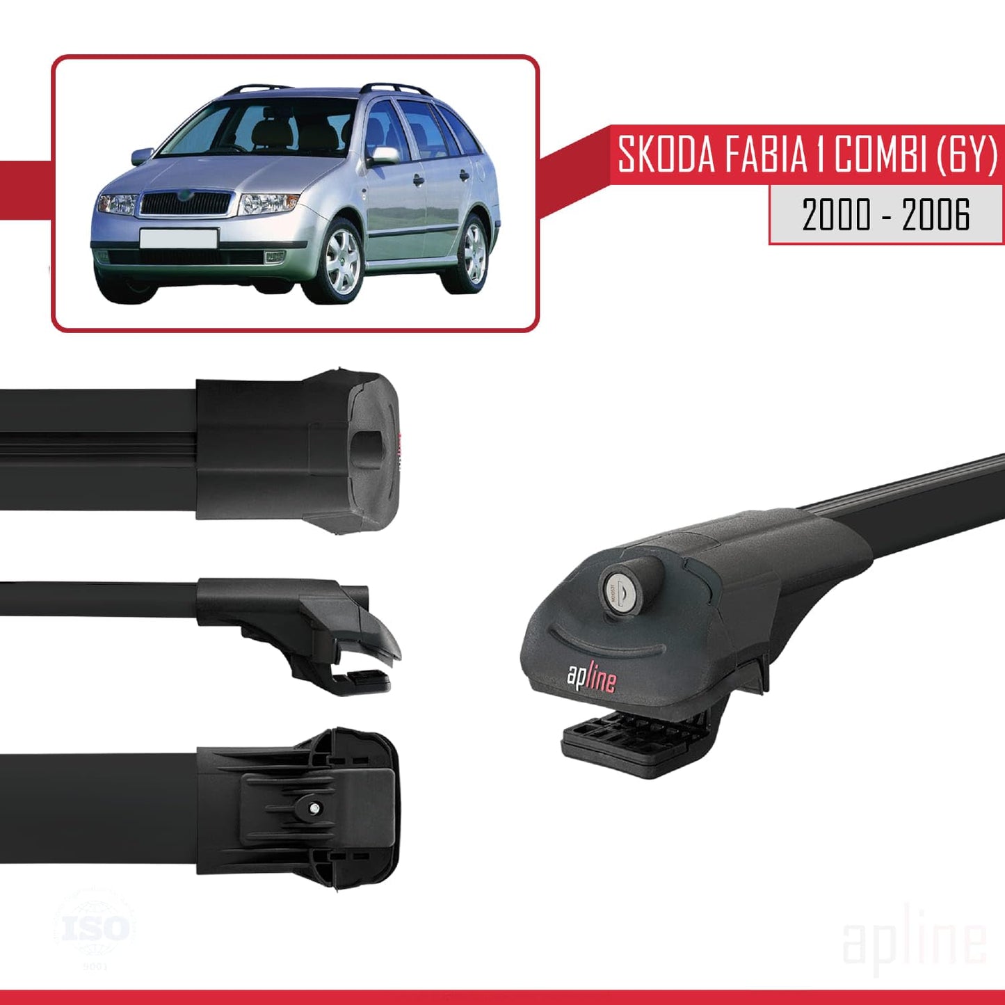 Compatible with Skoda Fabia (6Y) SW 2000-2006 ACE-1 Car Roof Rack Cross Bar Black Aluminium 2 Bars