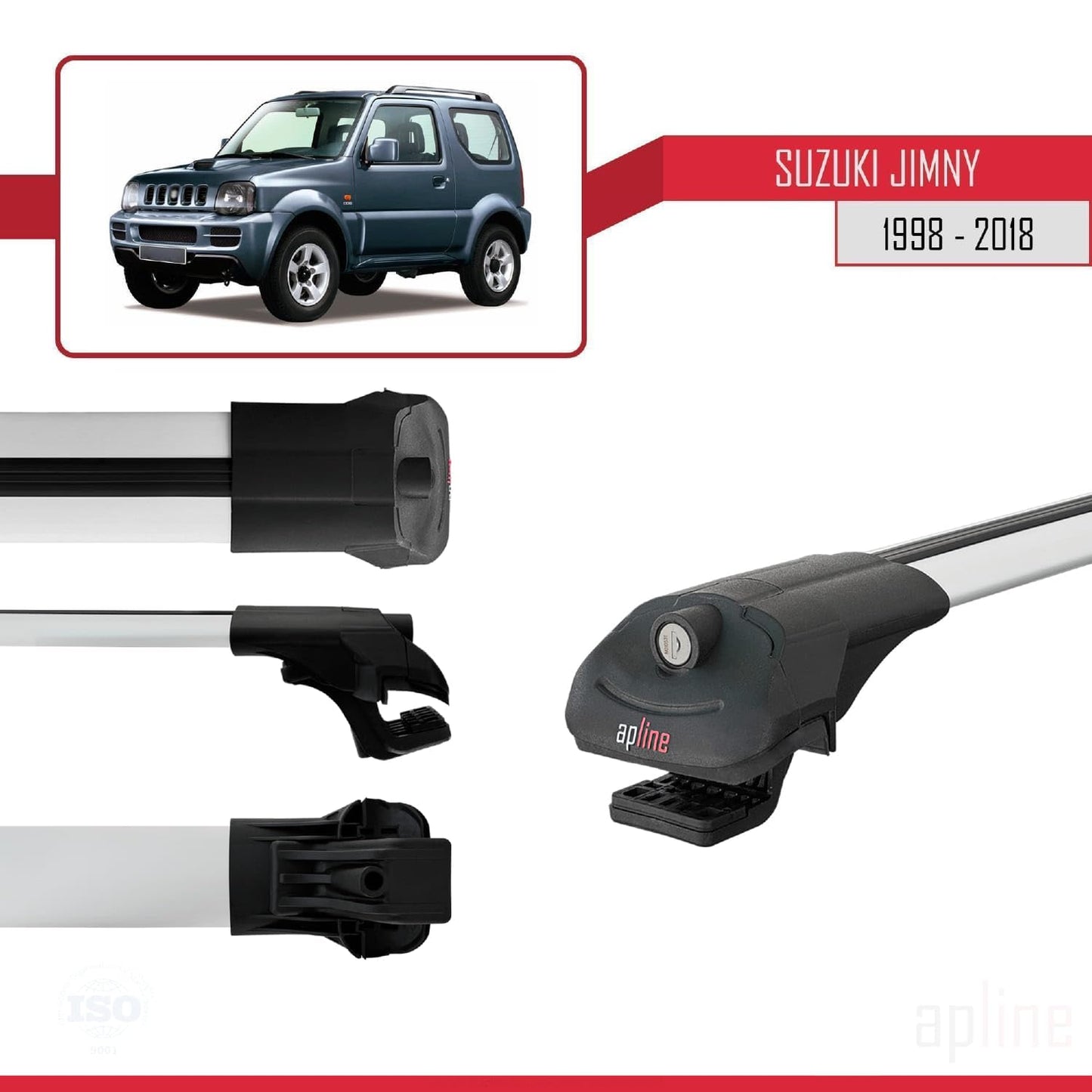 Compatible with Suzuki Jimny 3 1998-2018 ACE-1 Car Roof Rack Cross Bar Grey Aluminium 3 Bars