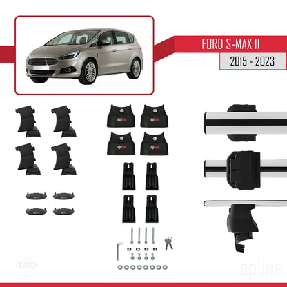 Compatible with Ford S-Max 2 (CD539) 2015-2023 ACE-4 Car Roof Rack Cross Bar Grey Aluminium 2 Bars
