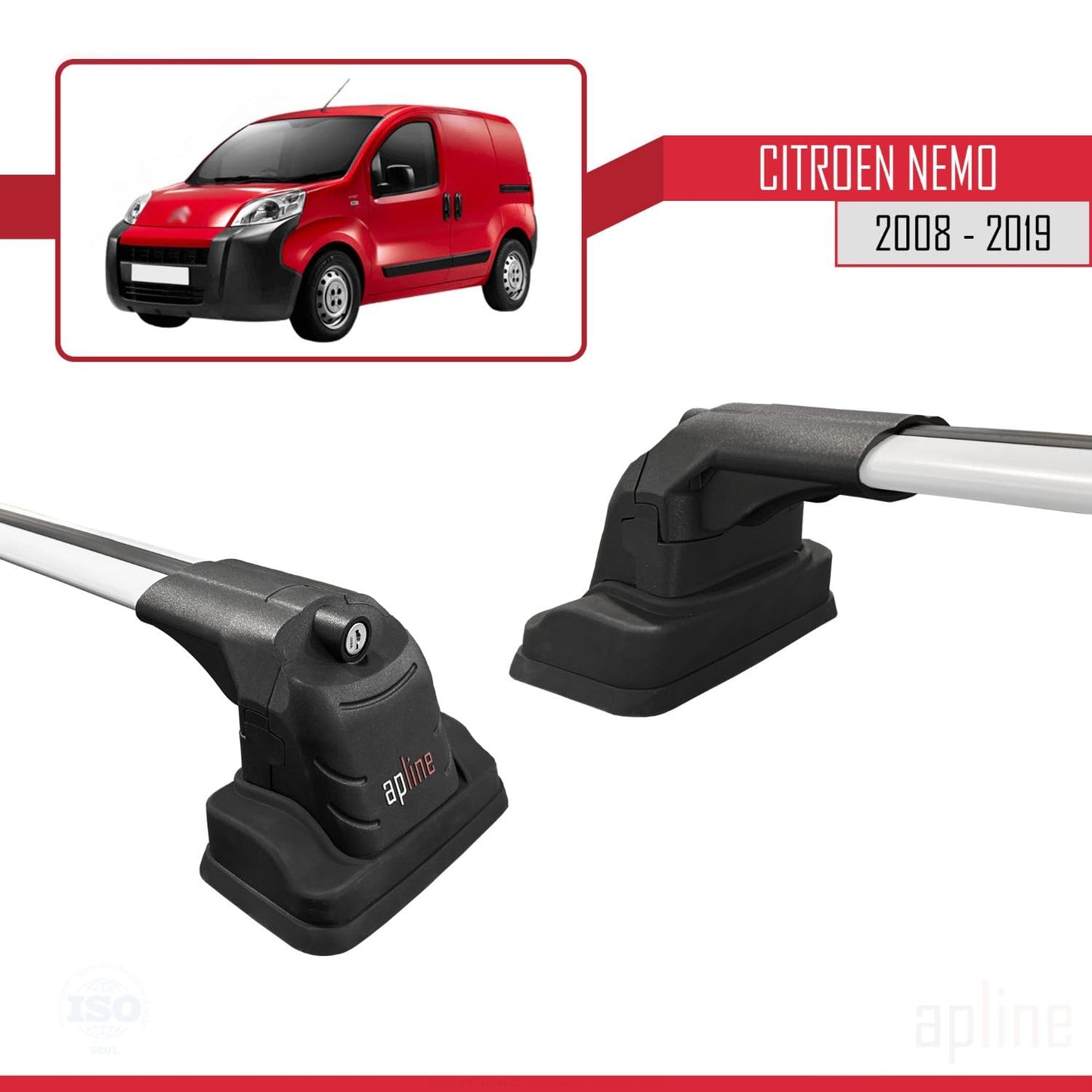 Compatible with Citroen Nemo 2008-2019 ACE-3 Car Roof Rack Cross Bar Grey Aluminium 2 Bars