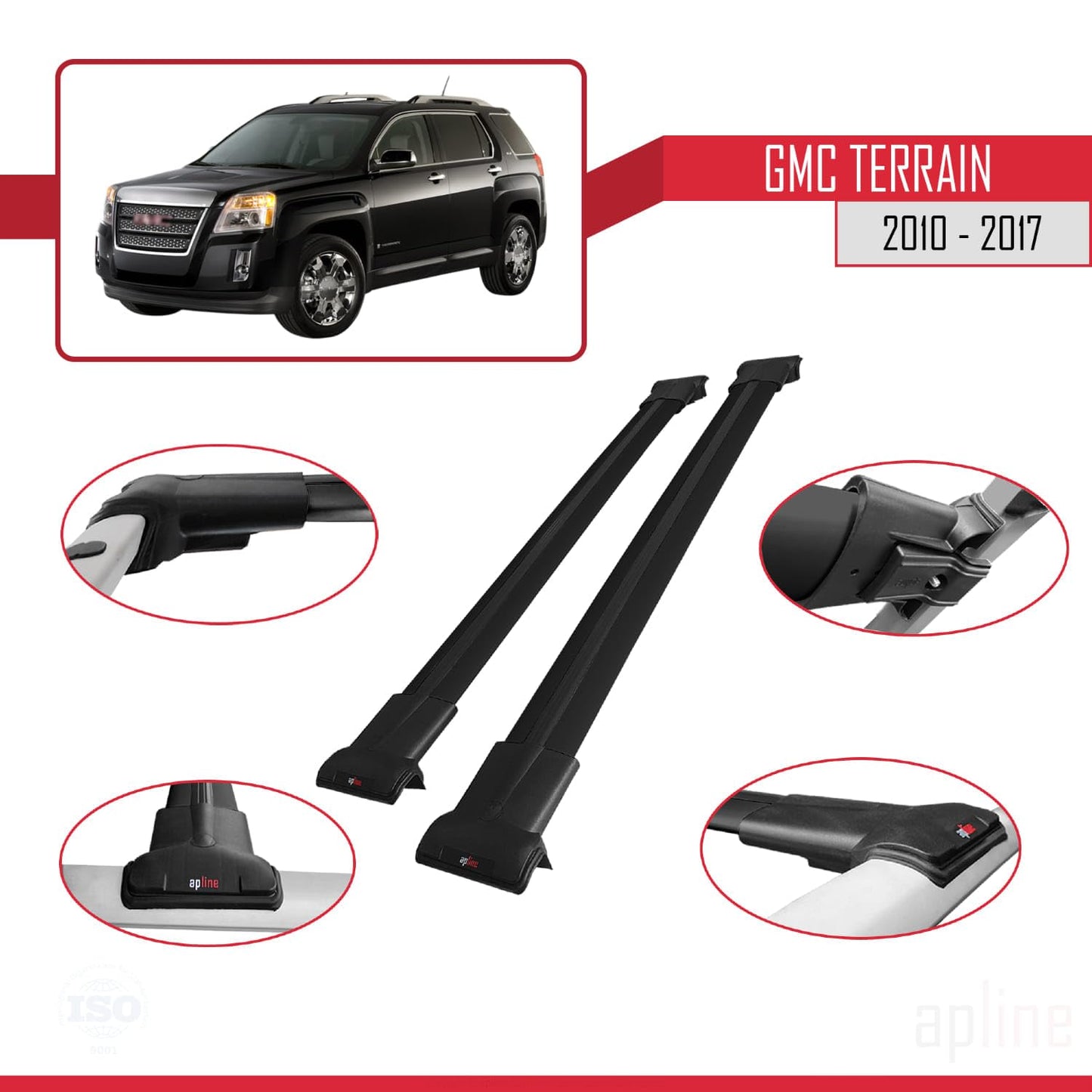 Compatible with GMC Terrain 2010-2017 Fly Model Car Roof Rack Cross Bar Black Aluminium 2 Bars