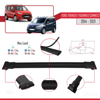 Compatible with Ford Transit/Tourneo Connect 2 2014-2021 Fly Model Car Roof Rack Cross Bar Black Aluminium 2 Bars