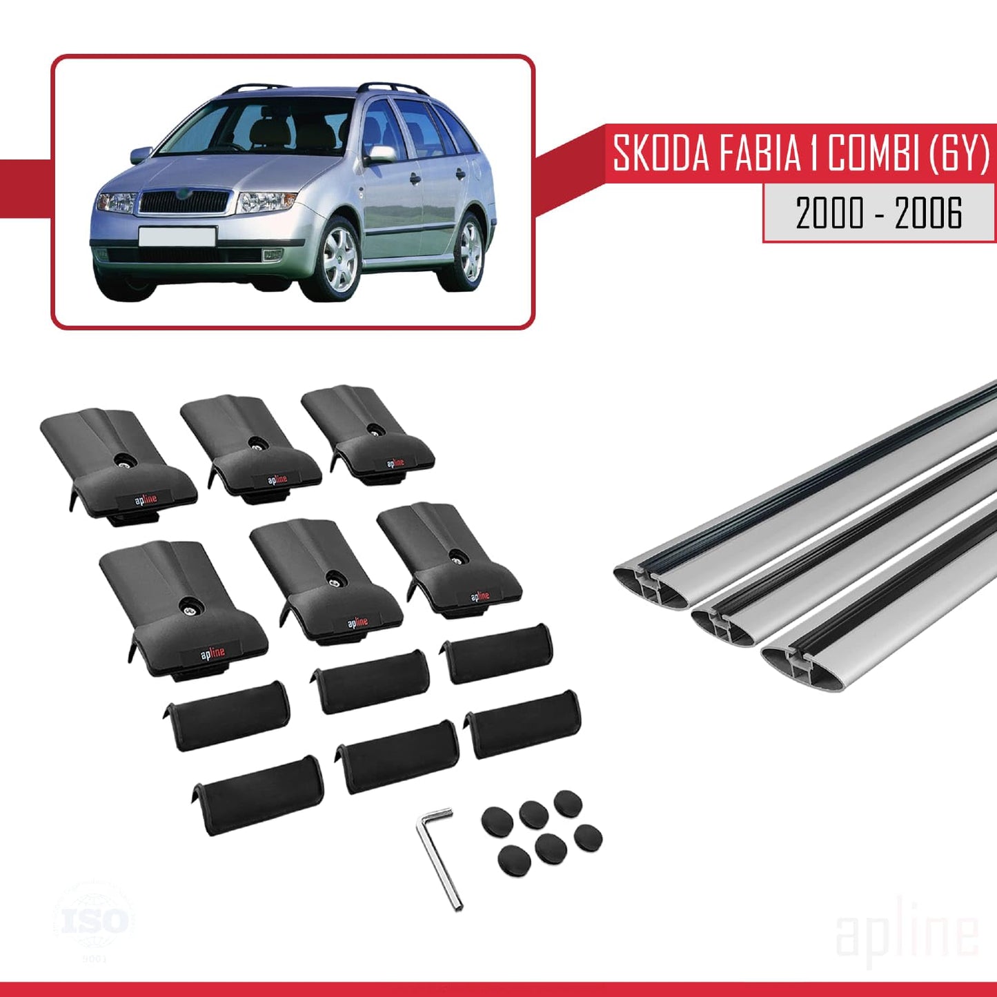 Compatible with Skoda Fabia (6Y) SW 2000-2006 Fly Model Car Roof Rack Cross Bar Grey Aluminium 3 Bars