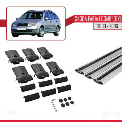 Compatible with Skoda Fabia (6Y) SW 2000-2006 Fly Model Car Roof Rack Cross Bar Grey Aluminium 3 Bars
