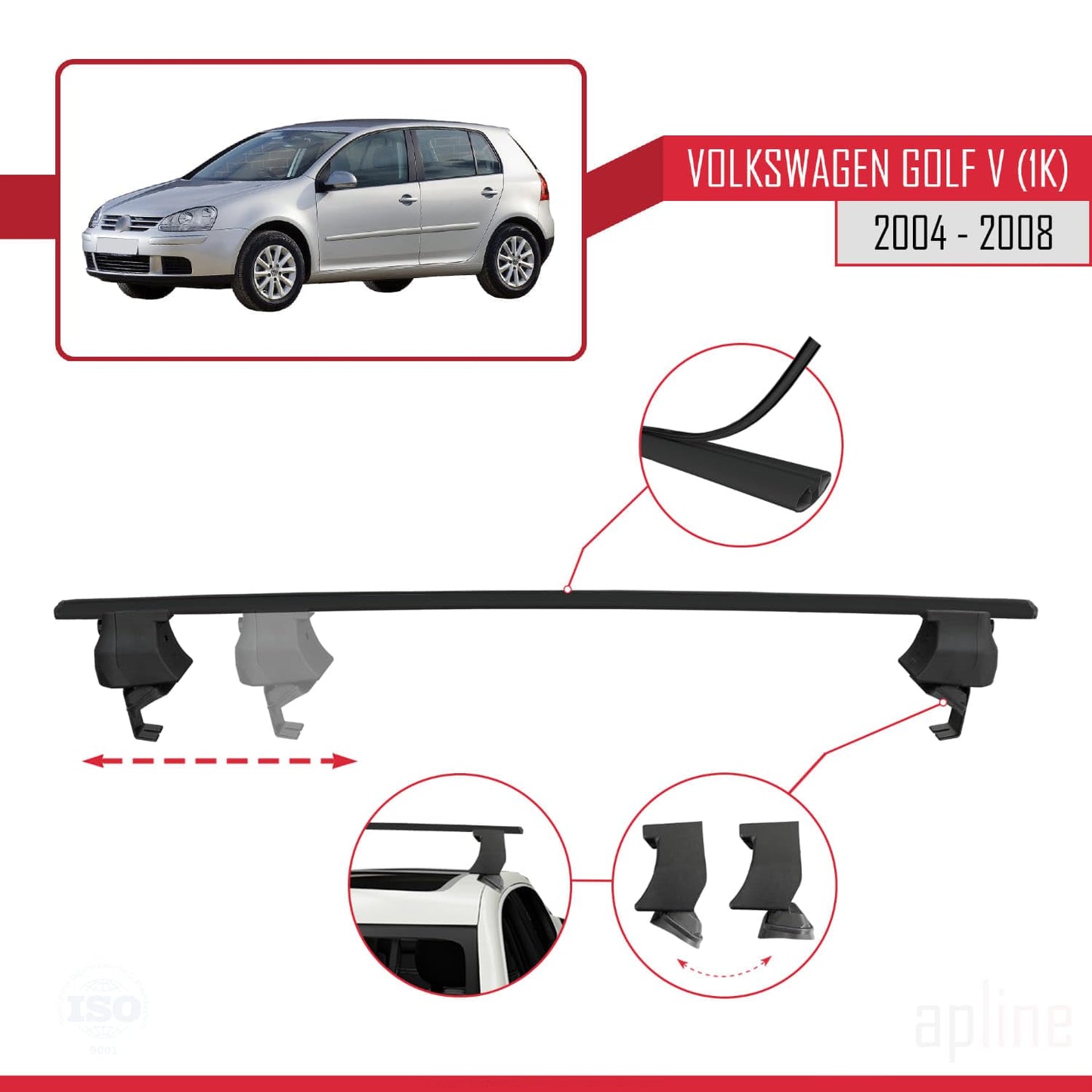 Compatible with Volkswagen Golf 5 (1K) 2004-2008 ACE-4 Car Roof Rack Cross Bar Black Aluminium 2 Bars