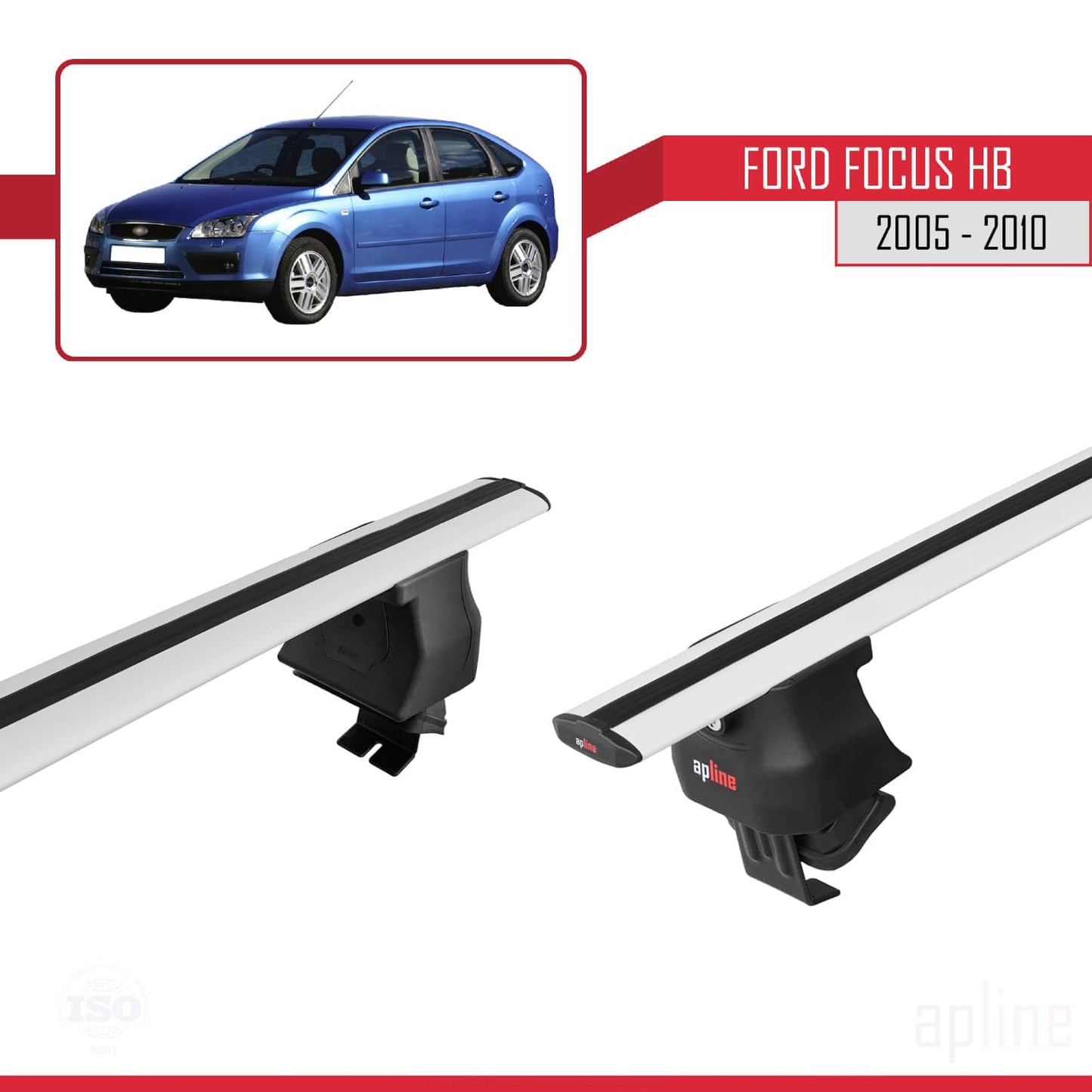 Compatible with Ford Focus 2 (C307) HB 2005-2010 ACE-4 Car Roof Rack Cross Bar Grey Aluminium 2 Bars