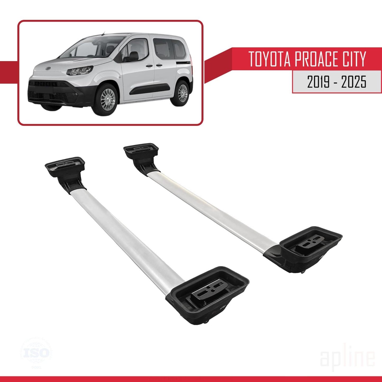Compatible with Toyota Proace City 2019-2025 ACE-3 Car Roof Rack Cross Bar Grey Aluminium 2 Bars