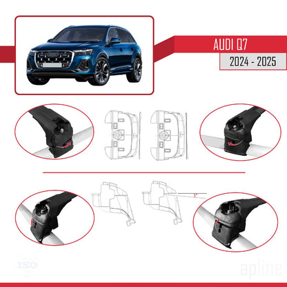 Compatible with Audi Q7 2024-2025 ACE-2 Car Roof Rack Cross Bar Black Aluminium 2 Bars