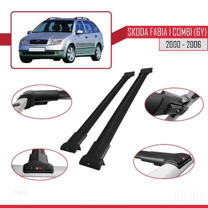 Compatible with Skoda Fabia (6Y) SW 2000-2006 Fly Model Car Roof Rack Cross Bar Black Aluminium 2 Bars