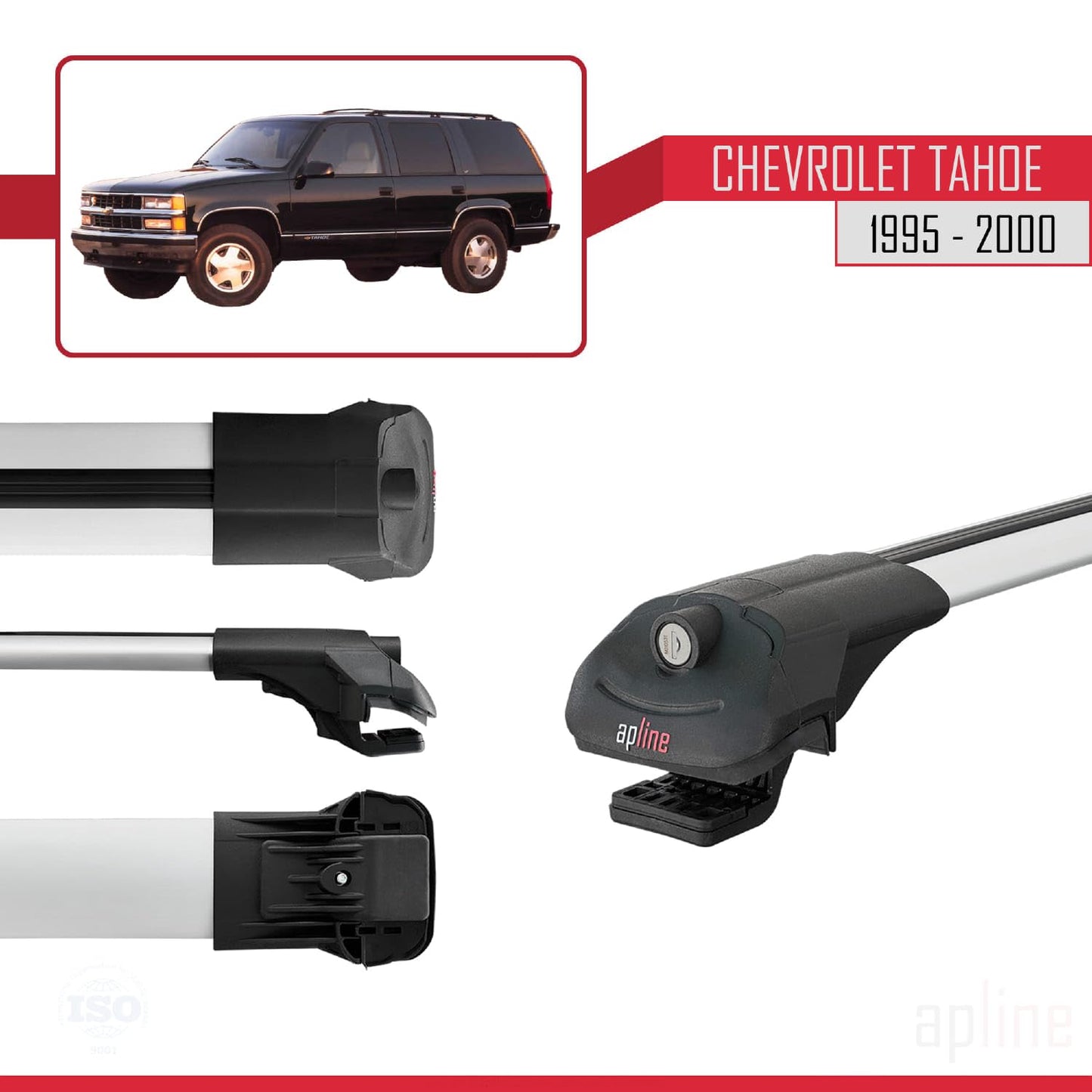 Compatible with Chevrolet Tahoe 1995-2000 ACE-1 Car Roof Rack Cross Bar Grey Aluminium 3 Bars