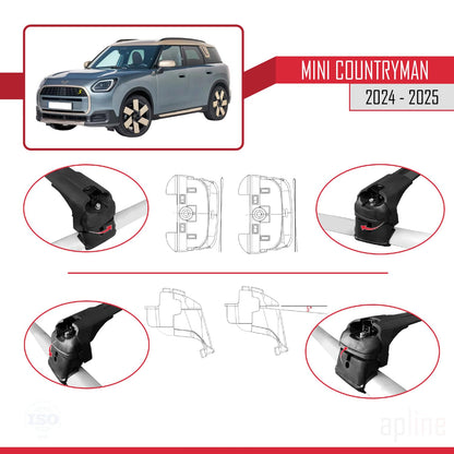 Compatible with Mini Countryman 2024-2025 ACE-2 Car Roof Rack Cross Bar Black Aluminium 2 Bars