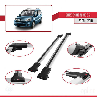 Compatible with Citroen Berlingo 2 (B9) 2008-2018 Fly Model Car Roof Rack Cross Bar Grey Aluminium 2 Bars
