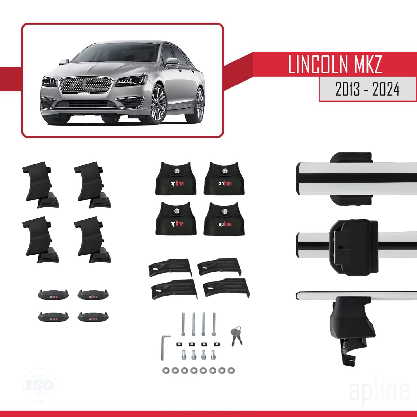 Compatible with Lincoln MKZ 2 2013-2024 ACE-4 Car Roof Rack Cross Bar Grey Aluminium 2 Bars