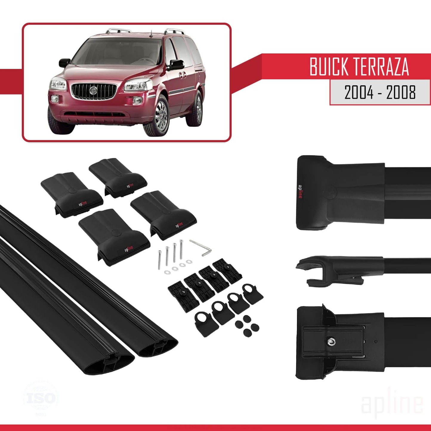 Compatible with Buick Terraza CXL 2004-2008 Fly Model Car Roof Rack Cross Bar Black Aluminium 2 Bars