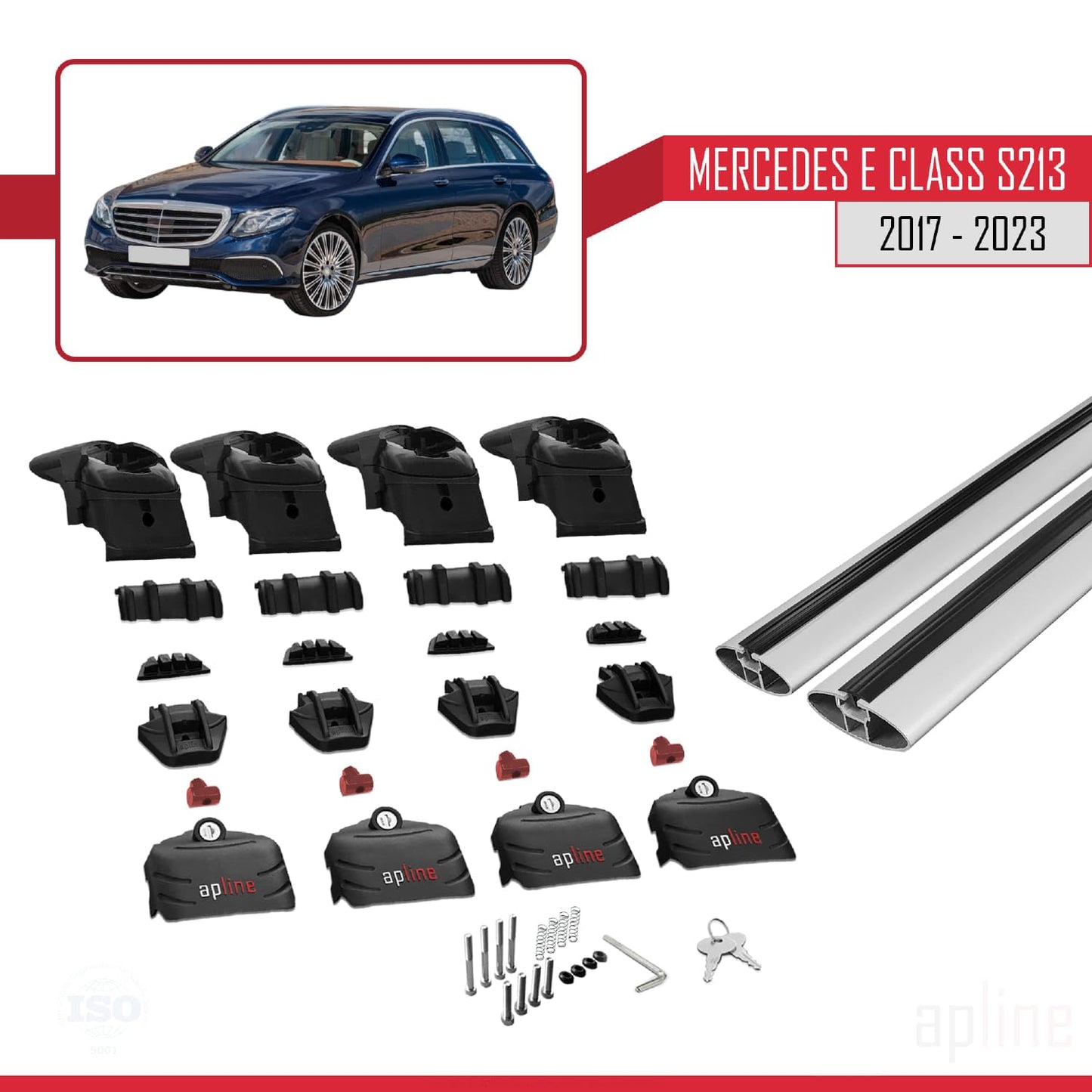Compatible with Mercedes E Class S213 2017-2023 ACE-2 Car Roof Rack Cross Bar Grey Aluminium 2 Bars