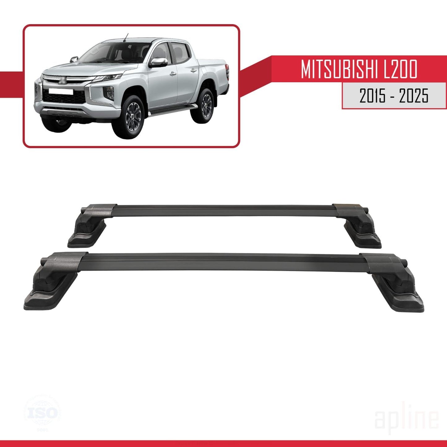 Compatible with Mitsubishi L200 (MK5) 2015-2025 ACE-3 Car Roof Rack Cross Bar Black Aluminium 2 Bars