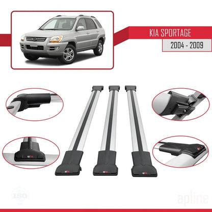Compatible with Kia Sportage 2 (JE) 2004-2009 Fly Model Car Roof Rack Cross Bar Grey Aluminium 3 Bars