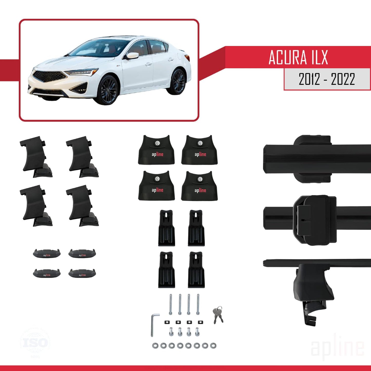 Compatible with Acura ILX (DE1/2/3) 2012-2022 ACE-4 Car Roof Rack Cross Bar Black Aluminium 2 Bars