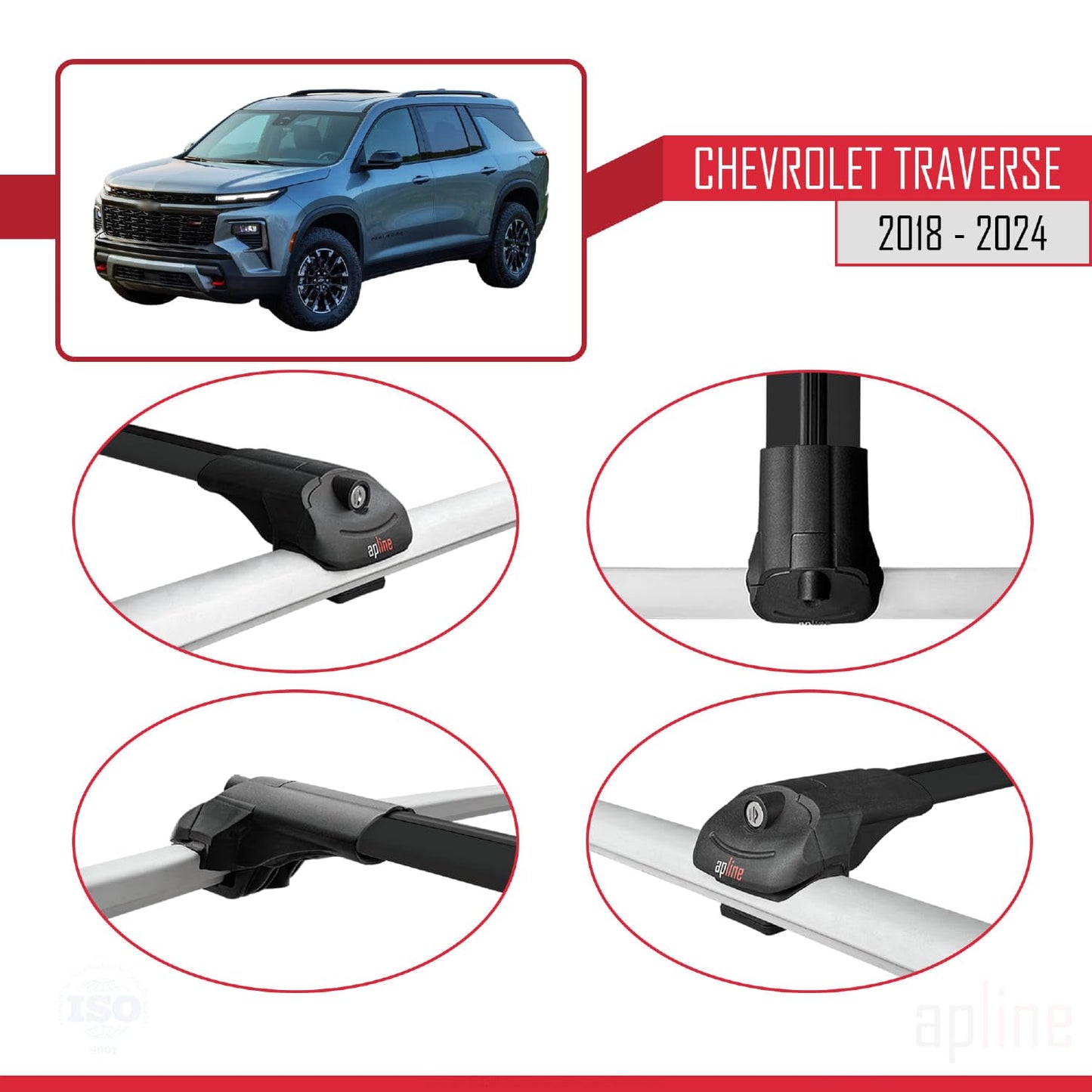 Compatible with Chevrolet Traverse 2018-2024 ACE-1 Car Roof Rack Cross Bar Black Aluminium 2 Bars