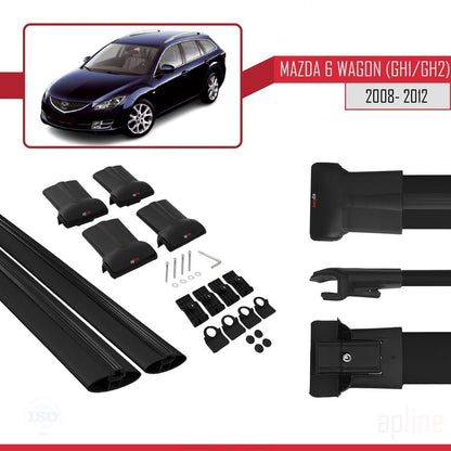 Compatible with Mazda 6 II (GZ) Wagon 2008-2012 Fly Model Car Roof Rack Cross Bar Black Aluminium 2 Bars