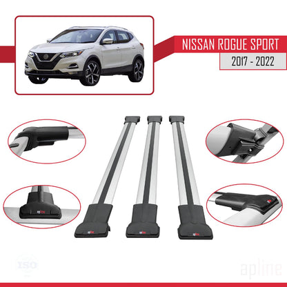 Compatible with Nissan Rogue Sport 2017-2022 Fly Model Car Roof Rack Cross Bar Grey Aluminium 3 Bars