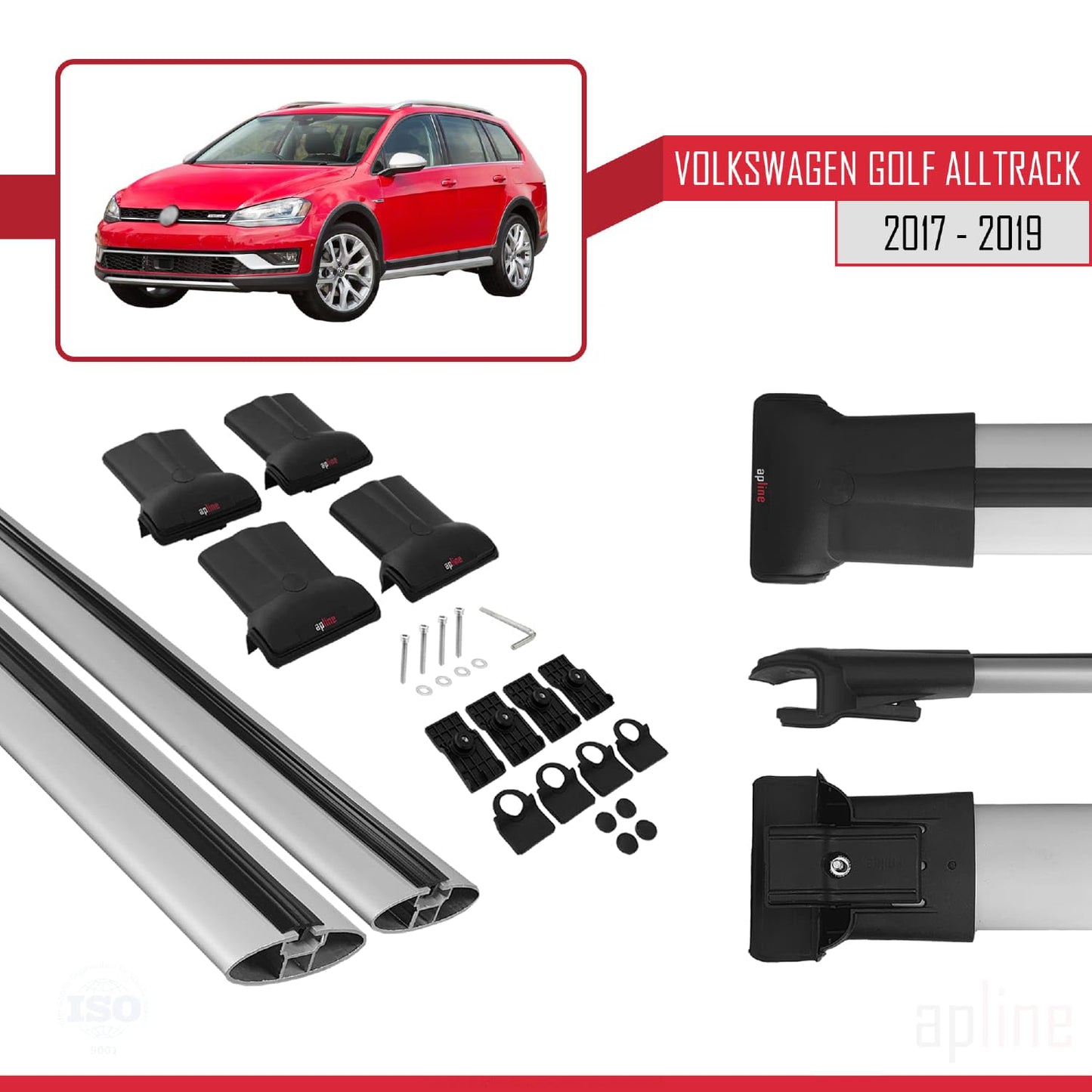 Compatible with VW Golf Alltrack Mk7 2017-2019 Fly Model Car Roof Rack Cross Bar Grey Aluminium 2 Bars